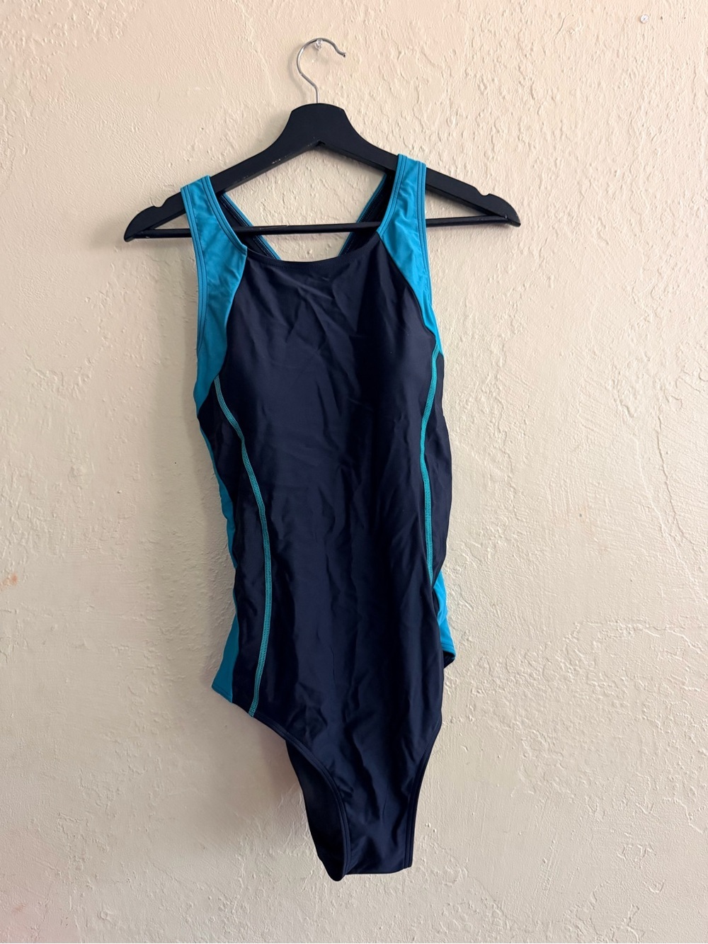 Classic Black One-Piece Swimsuit with Teal Accents